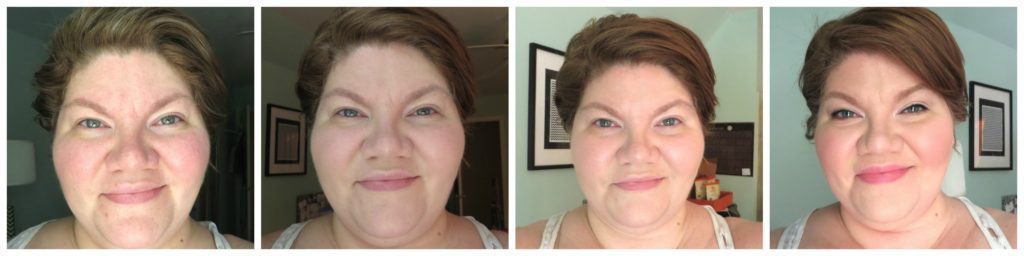 Bobbi Brown Long Wear Foundation. Left (No makeup) and then one application, a second and finally a finished look.