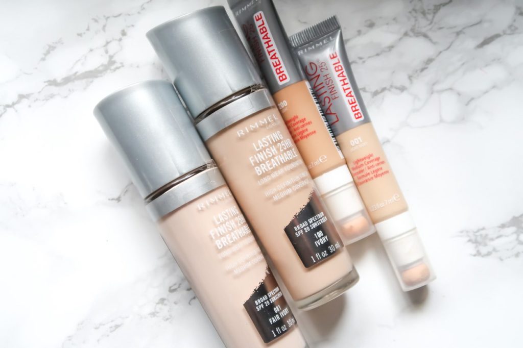 Rimmel London Lasting Finish Breathable Foundation and Concealer on marble 