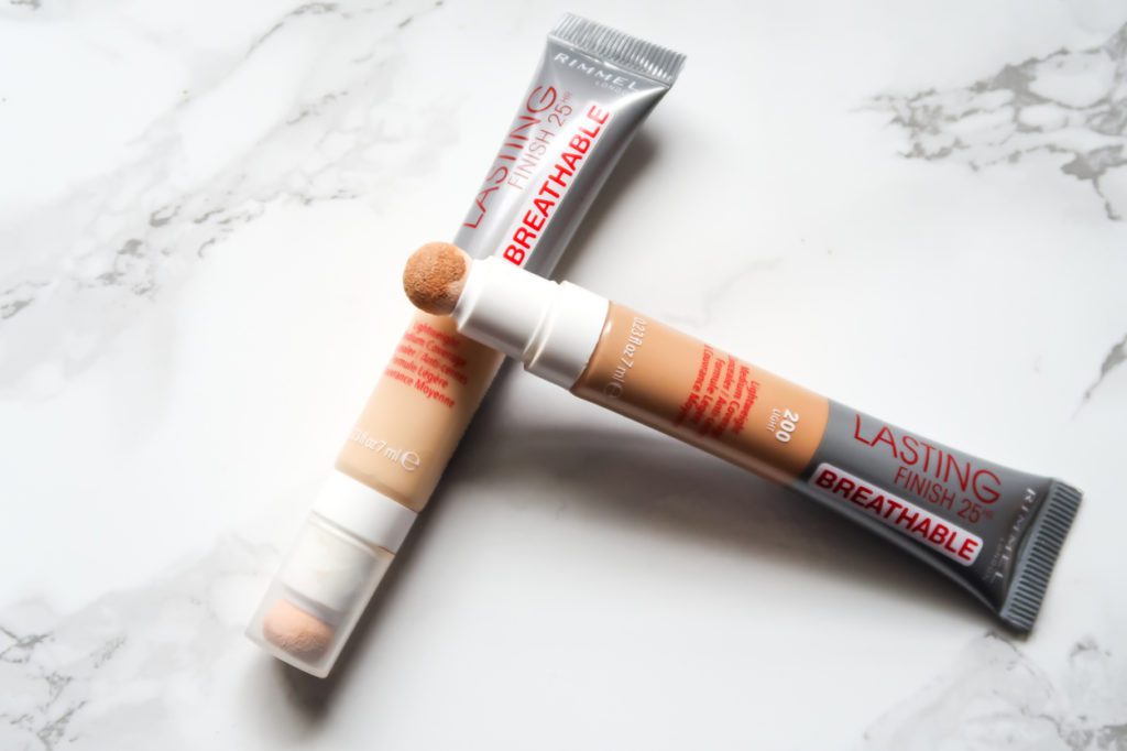 Rimmel London Lasting Finish Breathable Foundation and Concealer on marble background