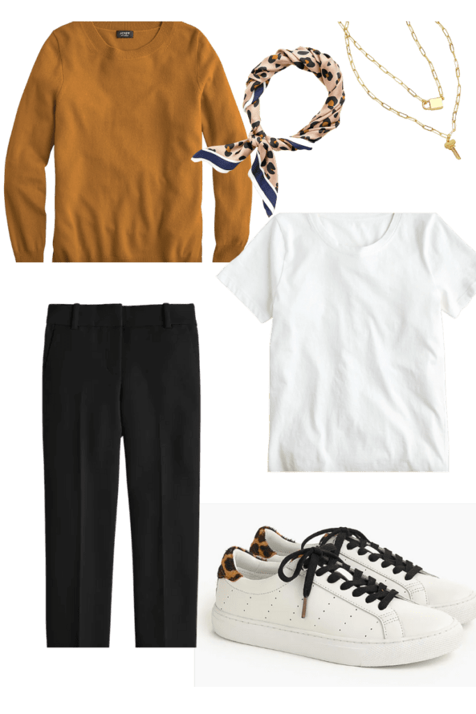 Sweater with pants and t shirt with sneakers