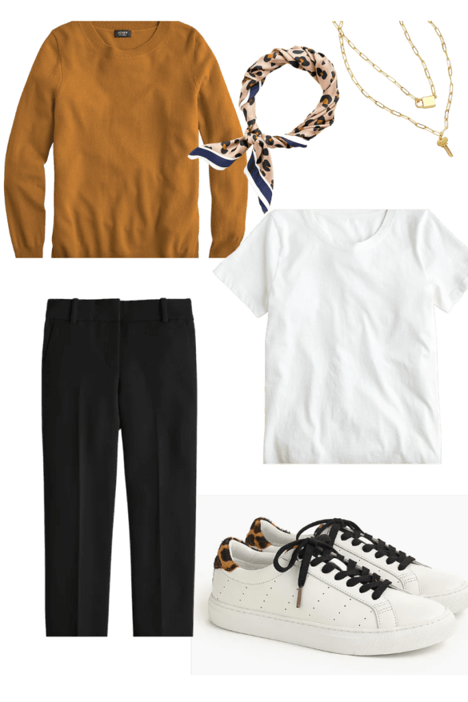 Sweater with pants and t shirt with sneakers 