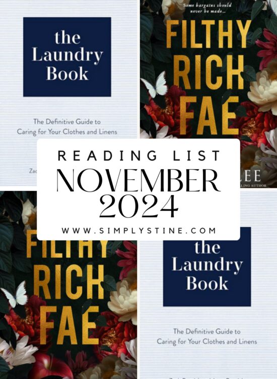 Explore my November 2024 Reading List featuring Filthy Rich Fae by Geneva Lee—a fantasy romance with irresistible bargains—and The Laundry Book, the ultimate guide to caring for clothes and linens.