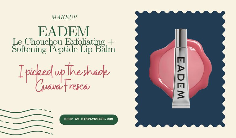 Flatlay of Sephora Sale beauty favorites including Eadem lip balm and Dior Highlight Palette